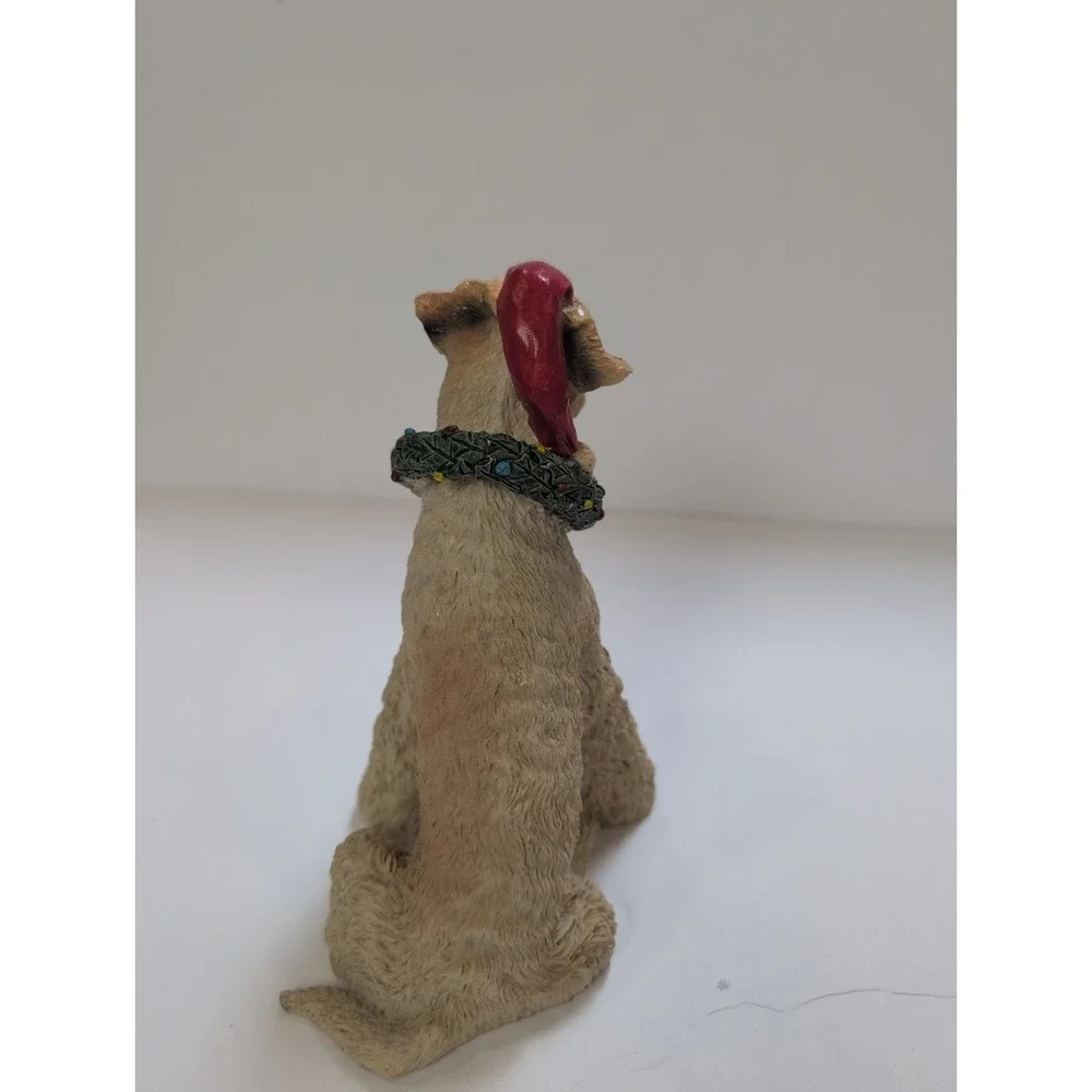 Vintage Christmas TERRIER Schnauzer Dog FIGURINE Resin Statue RARE - Santa 6